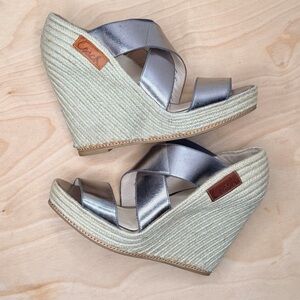 Vintage Coach Michelle Silver Pewter Rope Espadrille Wedge Platform Heel Size 9